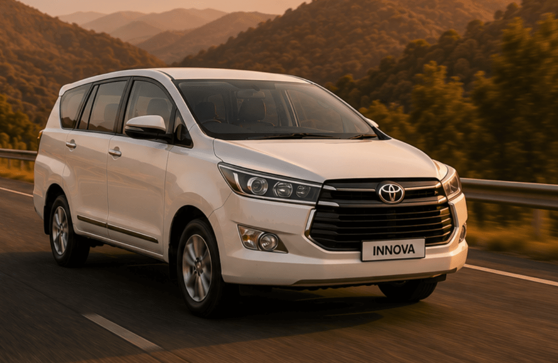Innova Crysta SUV (white, three-quarter)
