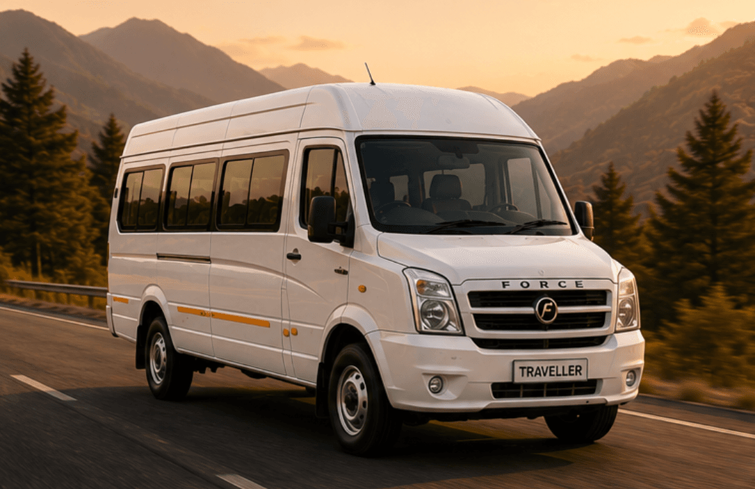 12-seater Tempo Traveller (side angle, doors closed)